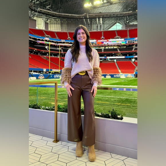 The Colette Cropped Wide-Leg Pants by Maeve: Faux-Leather Edition Brown Size 29 - Picture 5 of 9